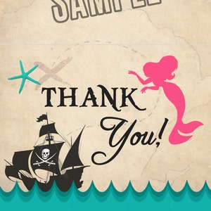 Mermaid & Pirate danke Grußkarten, Digital bedruckbar, INSTANT DOWNLOAD *** entspricht Einladung ***
