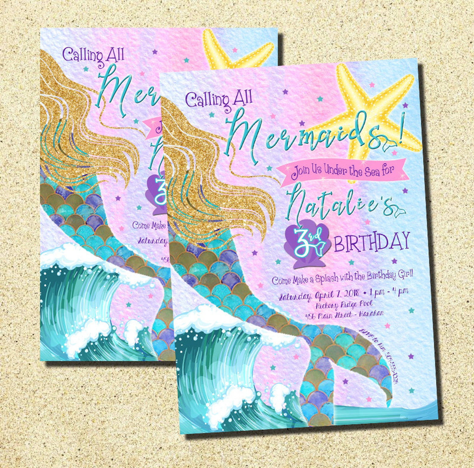 Mermaid Invitations Mermaid Birthday Invitations Mermaid Etsy