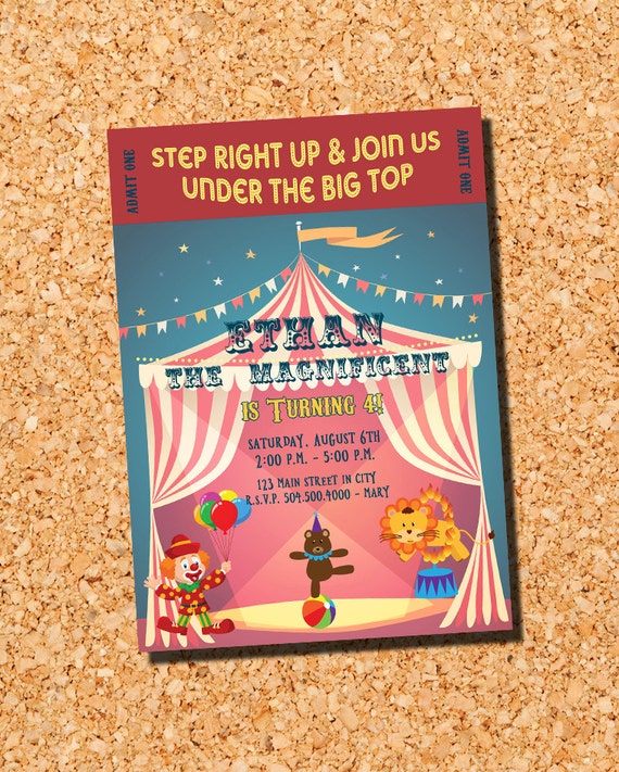Circus Invitations Circus Birthday Invitations Circus Etsy
