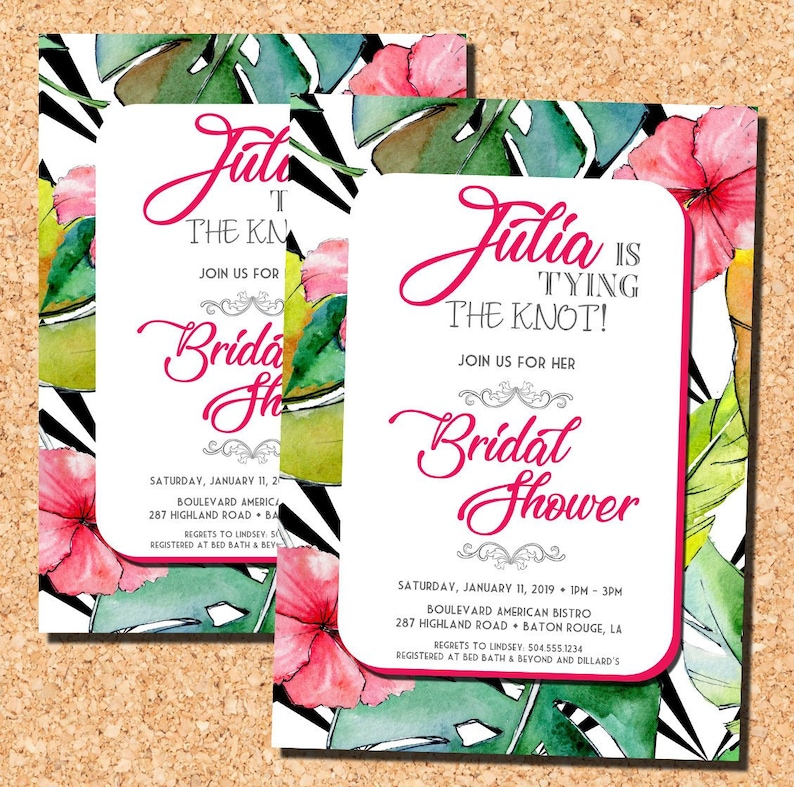 Tropical Bridal Shower Invitations Tropical Flowers Bridal Etsy