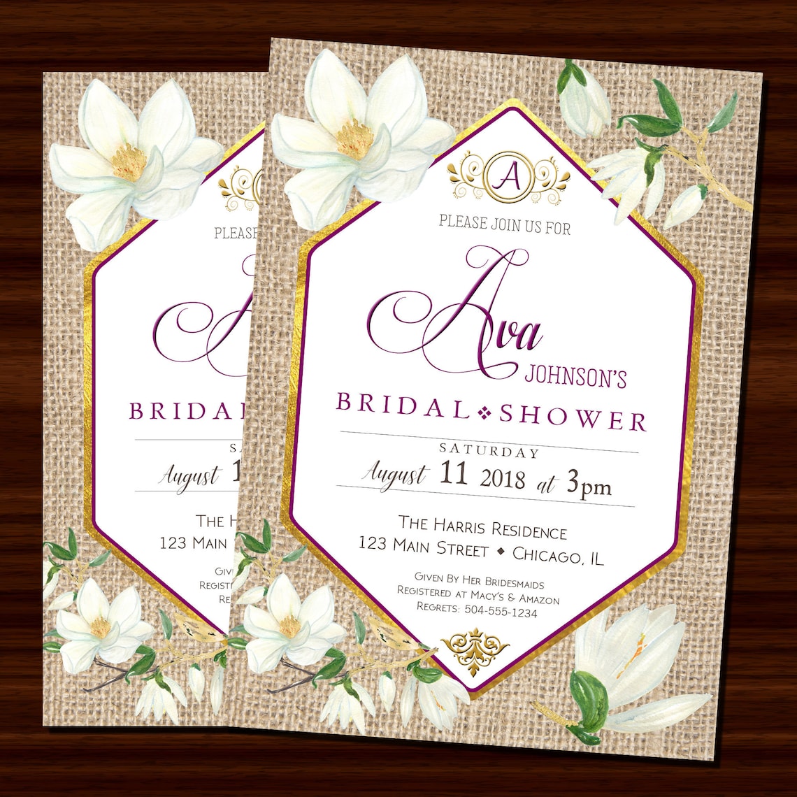 Magnolia Bridal Shower Invitation Floral Bridal Shower Etsy