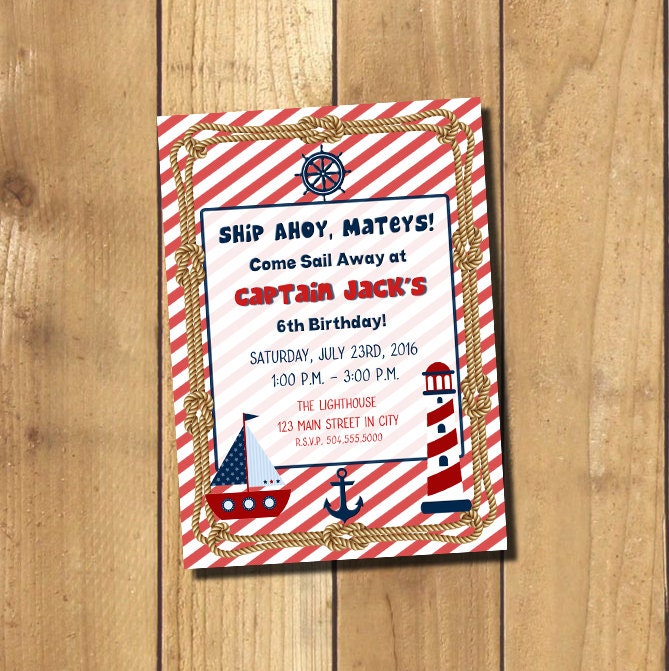 Nautical Invitation, Sailboat Invitation, Nautical Birthday Invitation ...