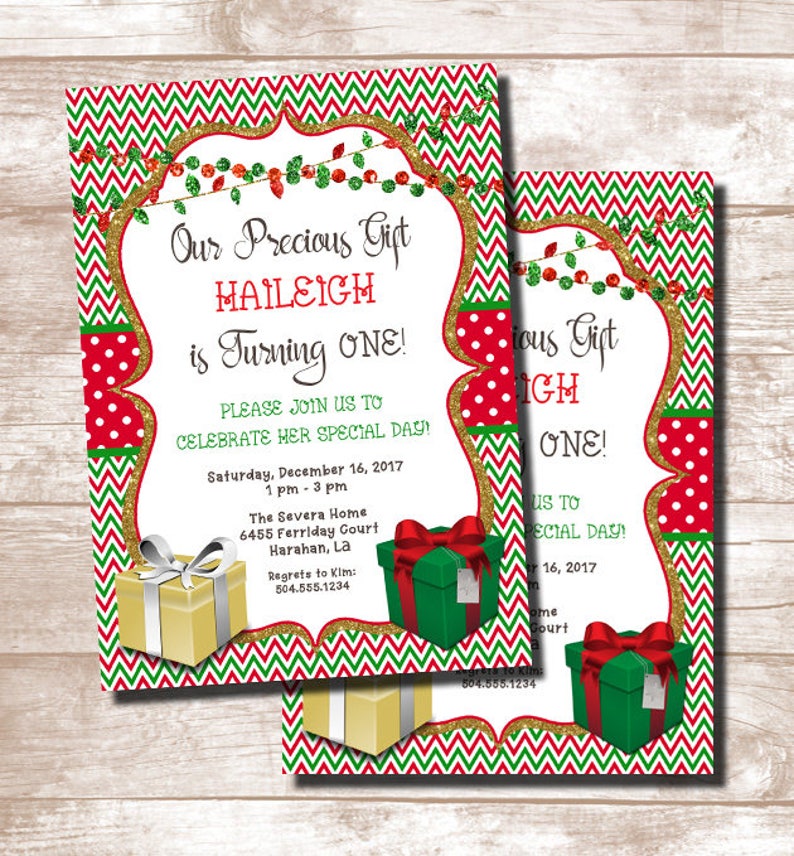 Christmas Birthday Invitations Christmas Gift Birthday Etsy
