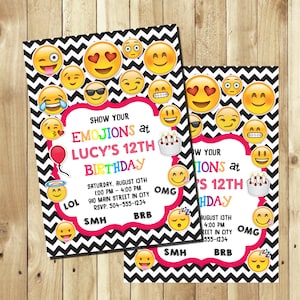 Emoji Invitations, Emoji Birthday Invitations, Emoji Theme Birthday, Emoji Birthday Party, Show Your Emojions, Black Chevron, Digital