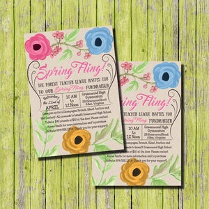 Frühlingseinladung, Frühlingsfest Einladung, Frühlings-Spendenaktionseinladung, Schulgeldaktionseinladung, Frühlingsblumen Einladung