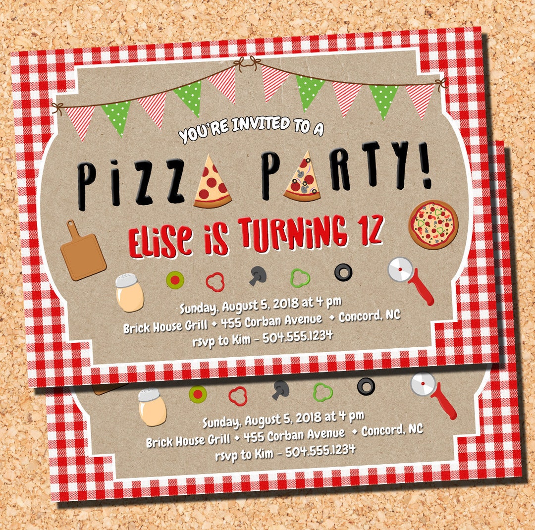 Pizza Party Invitation Pizza Birthday Invitation Pizza Party Etsy