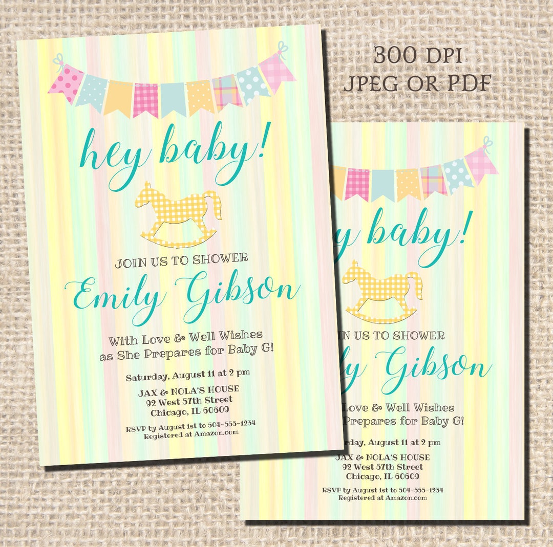 Baby Shower Invitations, Pastel Baby Shower Invitations, Rocking Horse ...