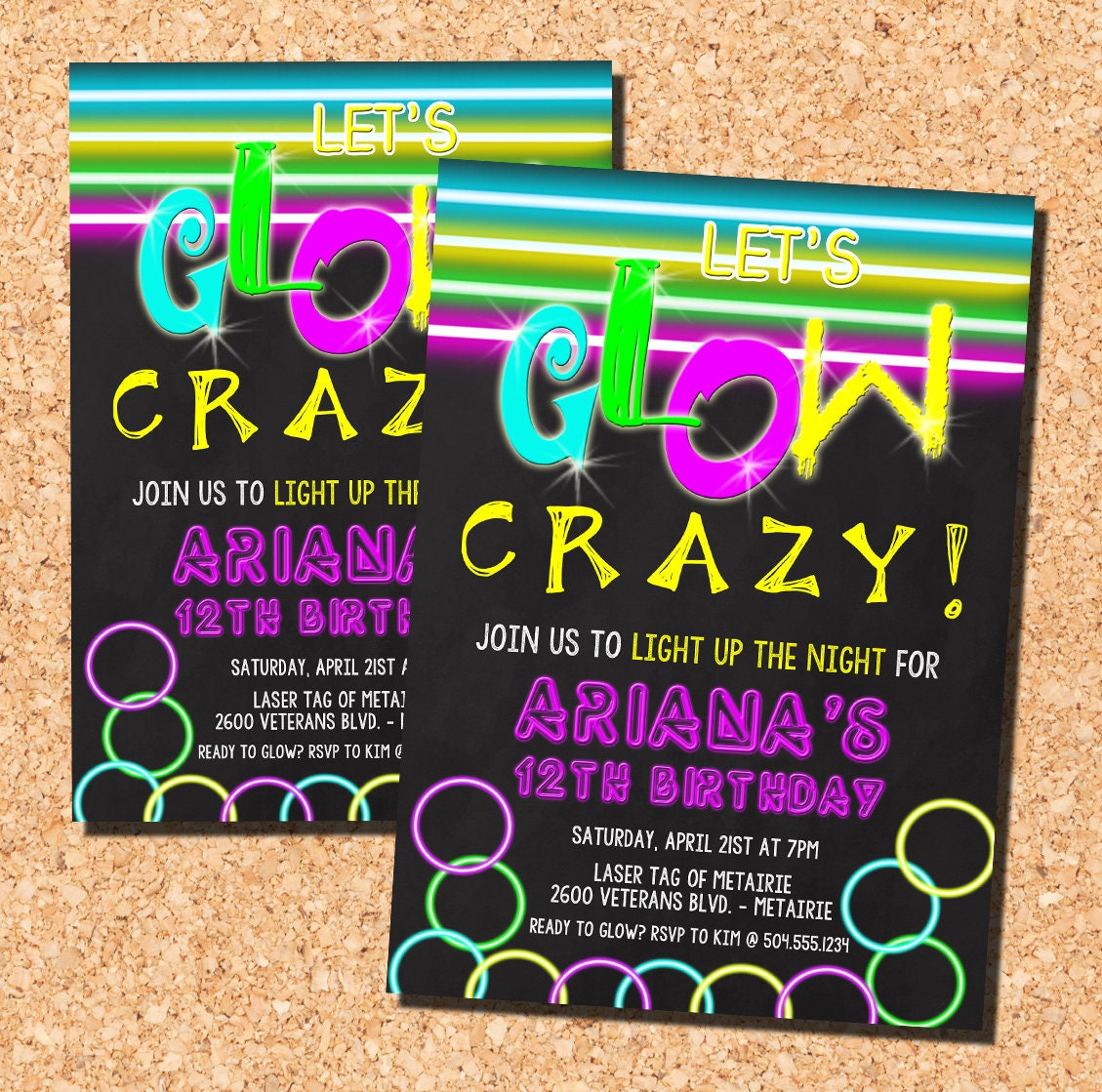 Glow Party Invitations Neon Glow Party Invitations Black Etsy