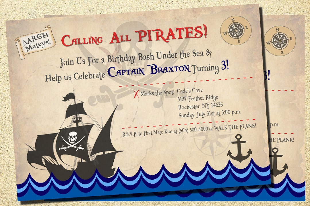 Pirate Party Pirate Invitations Pirate Birthday Invitations Etsy