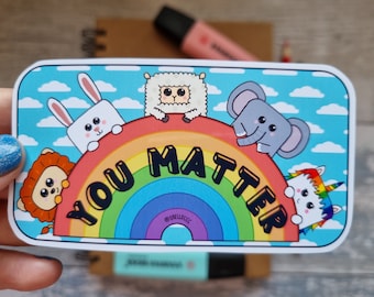 Pegatina "Eres importante": Animales kawaii, arcoíris, afirmación positiva