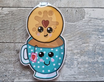 Marcapáginas magnético de té y galletas, papelería kawaii, regalo para el lector