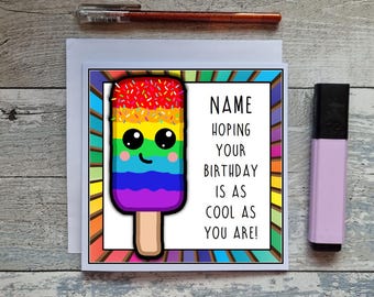 Rainbow Ice Lolly Birthday Card, Kawaii Pun Gift, Personalised Handmade Card
