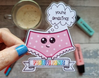 Imán para nevera con texto "Positive Pants", decoración de cocina kawaii, regalo divertido