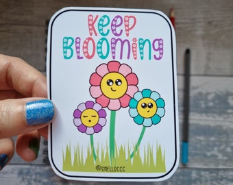 Pegatina de flores kawaii: vinilo brillante con afirmación positiva