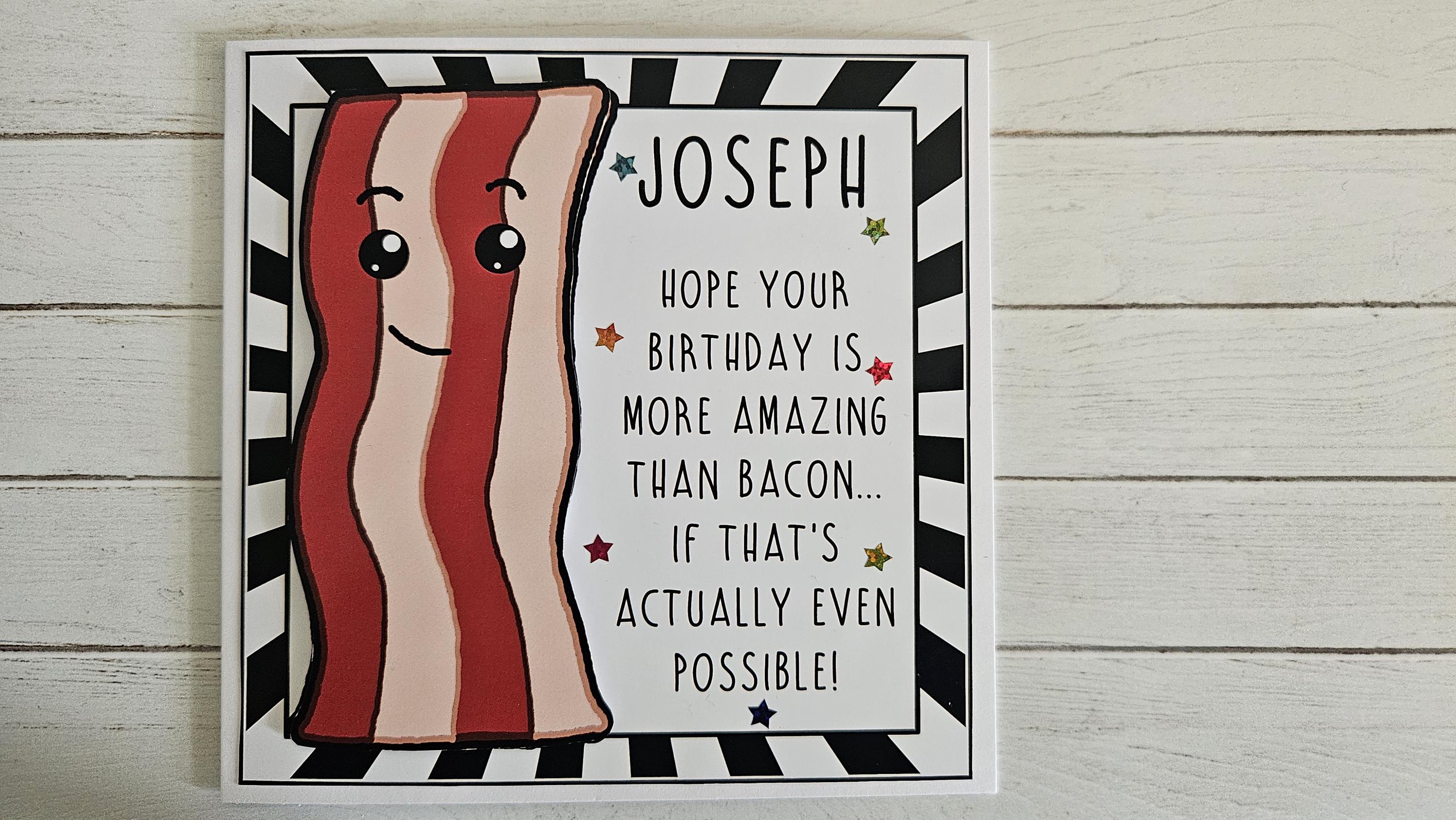Personalized Bacon Birthday Card, Funny Foodie Pun, Kawaii Style - Etsy