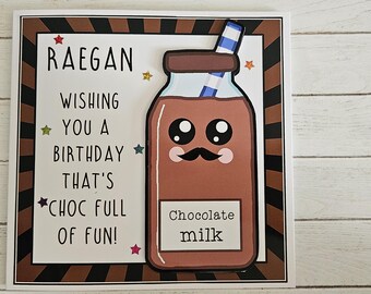 Personalized Milkshake Birthday Card, Funny Food Pun, Kawaii Style