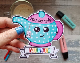 Imán para nevera con tetera Positivitea, regalo kawaii