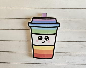 Marcador magnético de café arcoíris kawaii, bonito regalo de papelería