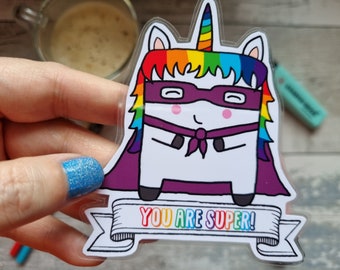 Imán de unicornio superhéroe kawaii, decoración inspiradora para el refrigerador