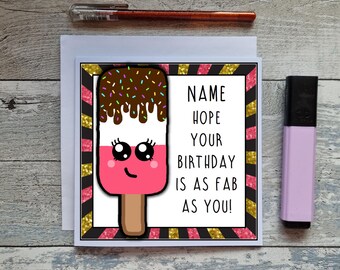 Kawaii Fab Lolly Birthday Card, Funny Food Pun, Personalised Handmade