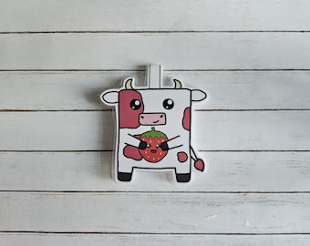 Marcapáginas magnético de vaca con batido de fresa: regalo de papelería kawaii