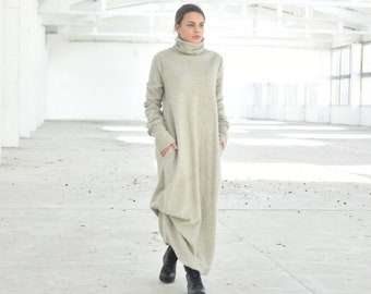 Wool Maxi Dress, Turtleneck Dress, Sweater Maxi Dress, Wool Clothing, Oversize Dress, Plus Size Clothing, Minimalist Dress, Boho Clothing