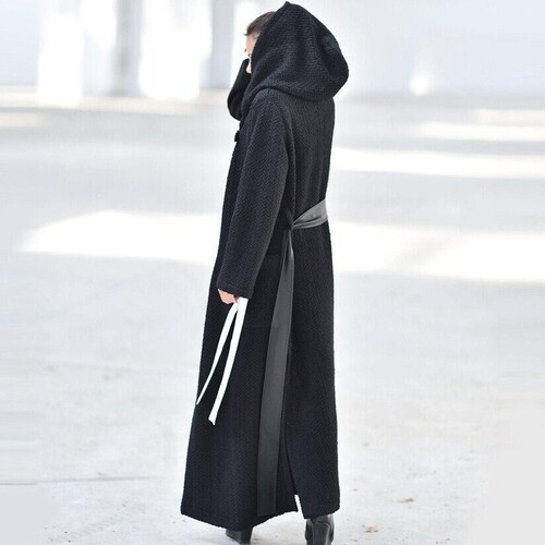 Black Maxi Coat Gothic Hooded Coat 