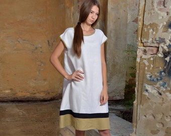 White Dress, Plus Size Linen Dress, Summer Linen Dress, Women Linen Dress, Beach Dress, Knee Length Dress, Loose Dress, Summer Clothing