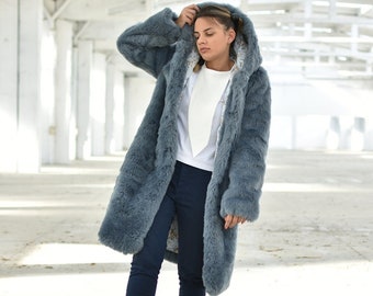 Faux Fur Coat, Women Fuzzy Winter Coat, Hooded Teddy Jacket