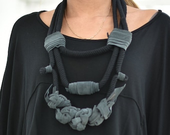 Avant Garde Women Suede Necklace, Bold Rope Statement Jewelry for Women, Large Boho Edgy Tribal Necklace, Wife or Girlfriend Gift