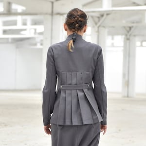 Wool Blazer, Suit Wool Jacket, Womens Blazer Jacket, Oversized Blazer, Winter Blazer, Pleated Jacket, Elegant Jacket, Formal Gray Blazer