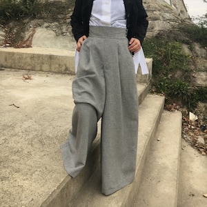Wide Leg Wool Elegant Trousers, High Waisted Pants, Vintage