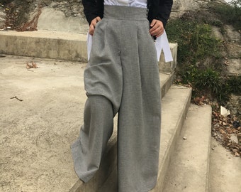 Wide Leg Wool Elegant Trousers, High Waisted Pants, Vintage Wide Leg Wool Elegant Trousers, High Waisted Pants, Vintage