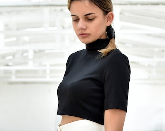 Women Black Top, Black Crop Top, Elegant Top, Turtleneck Top, Cocktail Top, Summer Top, Party Top, Plus Size Clothing, Loose Top, Oversize