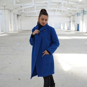 Blue Coat, Cardigan Coat, Wool Coat, Winter Coat, Plus Size Clothing, Oversized Coat, Plus Size Coat, Blue Cardigan, Long Sleeve Coat