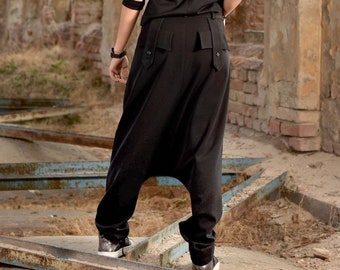 Black Harem Pants, Drop Crotch Pants, Women Trousers, Women Maxi Pants, Long Pants, Baggy Pants, Casual Black Pants,  Extravagant Clothing