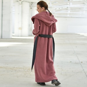 Dusty Rose Cardigan, Wool Winter Coat, Hooded Women Cardigan, Mauve Extra Long Coatigan, Plus Size Clothing, Maxi Warm Overcoat
