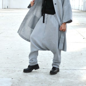 Linen Harem Pants, Gray Pants, Drop Crotch Pants, Baggy Pants, Linen Clothing, Loose Pants, Oversize Pants, Plus Size Clothing, Urban Pants