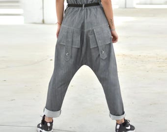 Denim Harem Pants, Extravagant Baggy Pants, Drop Crotch Pants, Funky  Trousers, High Rise Avant Garde Pants, Plus Size Womens Clothing