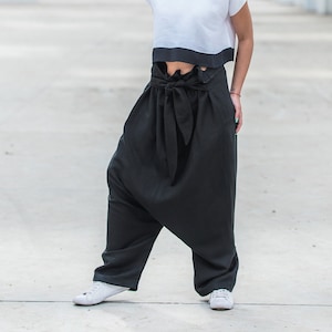 Linen Harem Pants, Black Harem Pants, Plus Size Clothing, Baggy Pants, Drop Crotch Pants, Women Pants, Wide Leg Pants, Low Crotch Pants