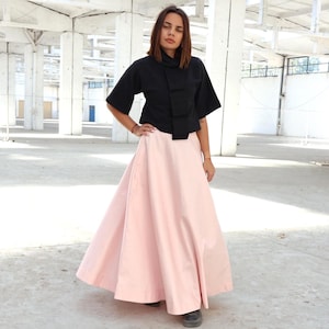Pink High Waist Maxi Skirt, Long Flare Skirt, Victorian Walking Skirt, Floor Length Skirt, Loose Elegant Skirt, Plus Size Clothing