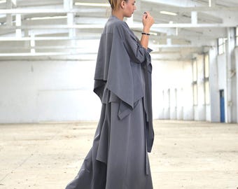 Avant Garde Futuristic Maxi Skirt for Women, Asymmetric Gray Maxi Loose Skirt, Long Extravagant Flare Skirt, Sizes XS-4XL