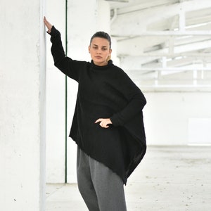 Women Sweater, Black Sweater, Winter Sweater, Plus Size Clothing, Wool Sweater, Asymmetrical Sweater, Black Pullover, Warm Sweater, Oversize