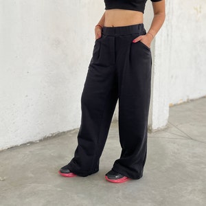 Women's Red High Waisted Palazzo Pants, Women's Jersey Knit Pants