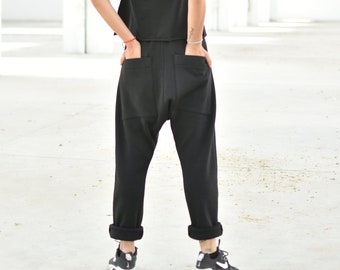 Women Loose Pants, Winter Drop Crotch Pants, Black Harem Pants, Loose Pants, Plus Size Clothing, Womens Activewear Trousers, Urban Pants