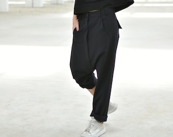 Drop Crotch Pants, Linen Harem Pants, Black Trousers, Urban Fashion, Plus Size Linen, Low Crotch Pants, Linen Pants, Oversize Pants