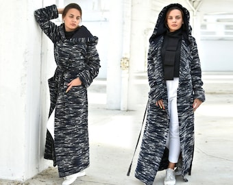 Maxi Cardigan, Winter Hooded Cardigan Coat, Trendy Woolen Overcoat, Plus Size Cardigan, Long Open Belt Cardigan, Warm Overcoat