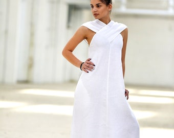 all white linen dress