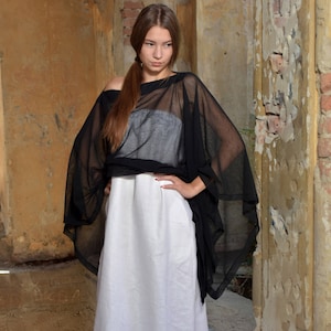 Women Poncho Top, Black Cape Top, Trendy Top, Sheer Wrap, Women Sexy Blouse, Gothic Top, Mesh Clothing, Steampunk Top, Beach Cover Up