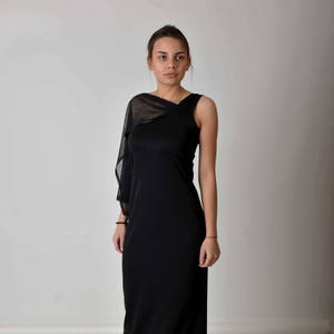 Elegant Evening Maxi Slit Dress, Black Long Dress, Plus Size Dress, Formal One Shoulder Dress, Tulle Cocktail Dress, Wedding Guest Dress image 3